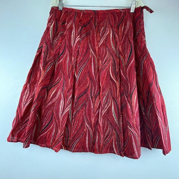 VTG Womens 14 Red Black Western Cowgirl Flat Panel-Pleated Flowy Skirt - Picture 2 of 12